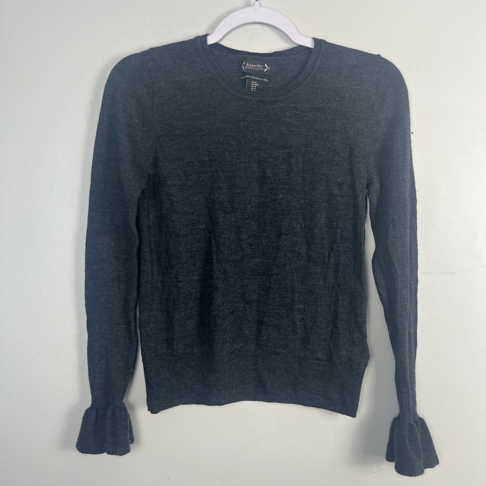Nanette lepore 100% merino wool grey sweater size medium